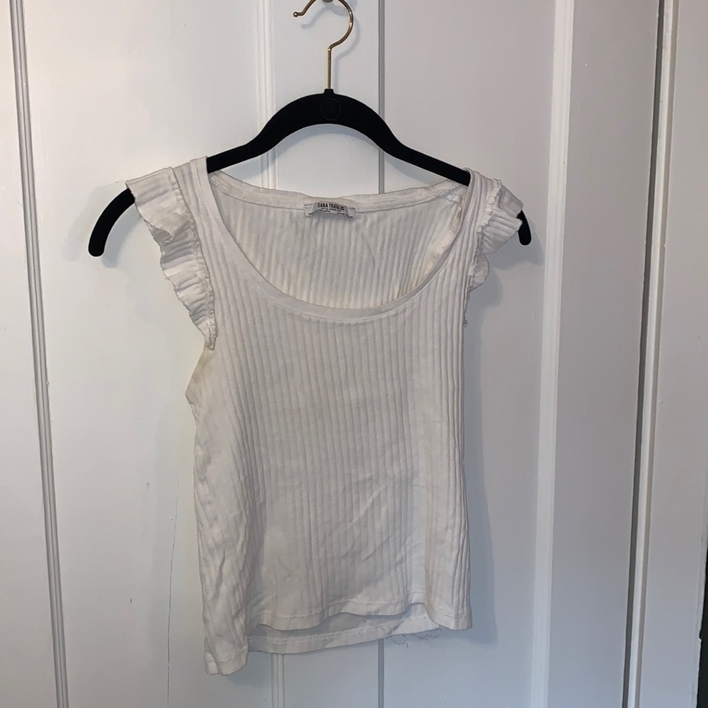 Zara - white top with ruffle cap sleeve